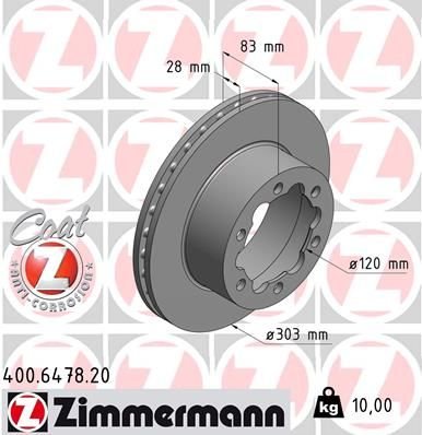 FREN DISKI ARKA MERCEDES SPRINTER B906 B907 . VW CRAFTER 30-35-50 CIFT TEKER-ZIMMERMANN 400.6478.20-A9064230112-2E0615601