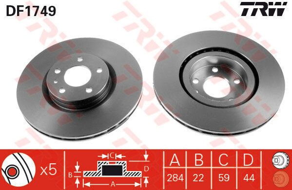 ÖN FREN AYNASI OPEL COMBO D 12 FIAT DOBLO 10 EGEA 16 ALFA ROMEO 147 01 156 97 05 284 x 22 5 DELİK HAVALI-TRW DF1749-95515331-569095-52119576-46445006