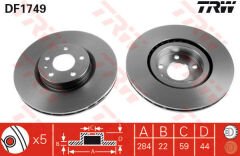 ÖN FREN AYNASI OPEL COMBO D 12 FIAT DOBLO 10 EGEA 16 ALFA ROMEO 147 01 156 97 05 284 x 22 5 DELİK HAVALI-TRW DF1749-95515331-569095-52119576-46445006