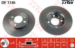 ON FREN DISKI FIAT 500 500C 07 TİPO-PUNTO-TEMPRA-PANDA-MAREA-BRAVO 96 ALFA ROMEO 145-146-155 92 FORD KA 08 12 240.5x11 4DELİK-TRW DF1745-7685656-7663465-60805117-71739572