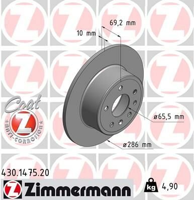 ARKA FREN AYNASI VECTRA B 96-02 SAAB 900 93-03 286 x 10 x 5DL DOLU 5084751-5391578-90495269-ZIMMERMANN 430.1475.20-569118-93182293-569210-90512910