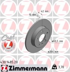 ARKA FREN AYNASI ASTRA H-COMBO C 02 MERIVA A-B 03 ASTRA G 1.8-2.0 98 ZAFIRA A 264x10x5DL-ZIMMERMANN 430.1485.20-95526658-569109-9117772-90575113
