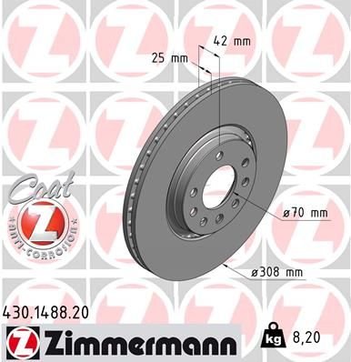ÖN FREN AYNASI ASTRA H-ZAFIRA B-MERIVA A-B-CORSA D-E-ADAM-ASTRA G-VECTRA B 308x25x5DLxHAVALI 16 İNÇ-ZIMMERMANN 430.1488.20-95526651-9194477-569061-9184405