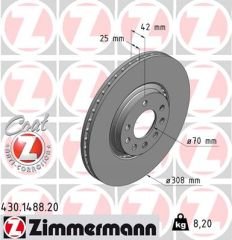 ÖN FREN AYNASI ASTRA H-ZAFIRA B-MERIVA A-B-CORSA D-E-ADAM-ASTRA G-VECTRA B 308x25x5DLxHAVALI 16 İNÇ-ZIMMERMANN 430.1488.20-95526651-9194477-569061-9184405