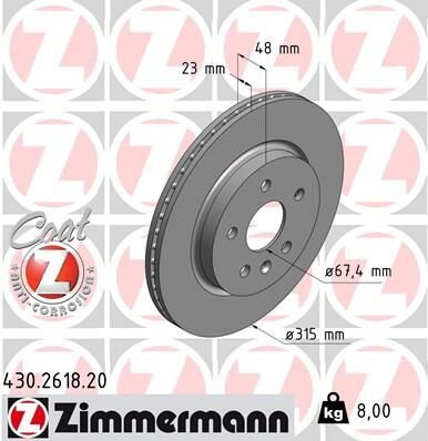 ARKA FREN AYNASI INSIGNIA A 08 SAAB 9-5 YS3G 10 17 JANT-18 JANT 315x22.9x5DLxHAVALI-ZIMMERMANN 430.2618.20-13502199-569128-13501303-569062