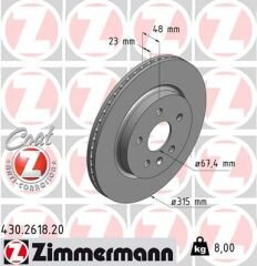 ARKA FREN AYNASI INSIGNIA A 08 SAAB 9-5 YS3G 10 17 JANT-18 JANT 315x22.9x5DLxHAVALI-ZIMMERMANN 430.2618.20-13502199-569128-13501303-569062