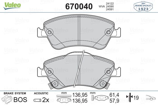 ÖN BALATA AURIS-COROLLA 1.3 1.4D-1.4 VVTI-1.6 VVTI-1.8-2.0D-4D-2.2D 07 10-VALEO 670040-0446502170-0446502200-WVA24122