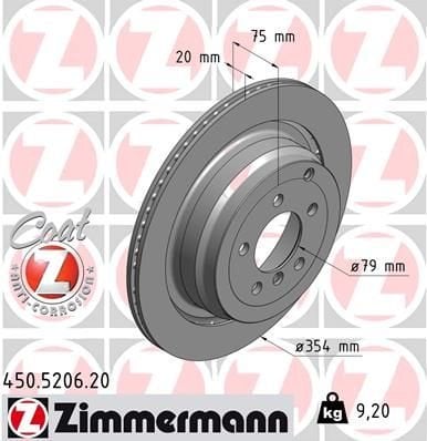FREN DISKI ARKA RANGE ROVER 3 VOGUE L322 02 12-ZIMMERMANN 450.5206.20-LR031844-SDB500202-LR017804