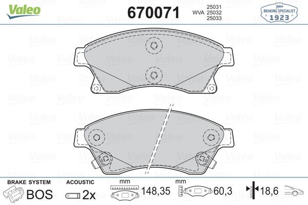 ÖN BALATA 15 INC ASTRA J 1.3 CDTI-1.4-1.4 TURBO-1.6 1.7 CDTİ 2.0CDTİ 10 AVEO 11 CRUZE 11-VALEO 670071-542120-1605169-1605261-13412272