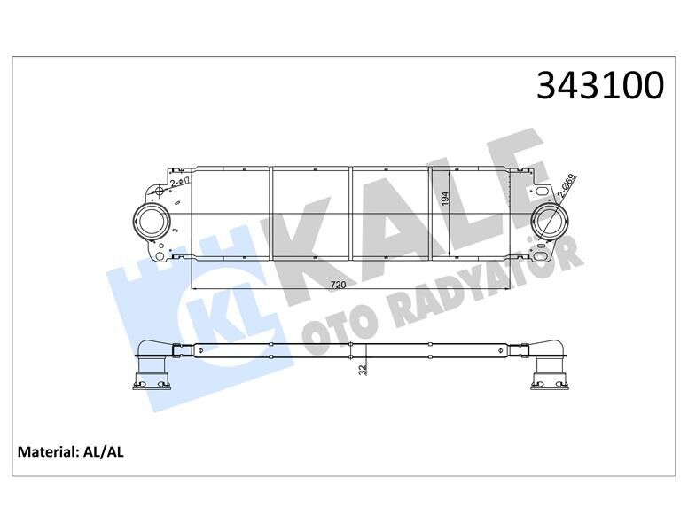 TURBO RADYATÖRÜ INTERCOOLER VW TRANSPORTER T5 AL/PL/BRZ 720x194x27-KALE-7H0145804B-7H0145804A
