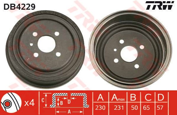 ARKA KAMPANA ASTRA G 98 09 COMBO C 01 11 ASTRA F SW 91 98 230x265x57x69x4DL 93189219-TRW DB4229-568063-90495034-93189219-568267