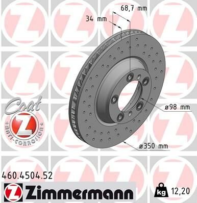 FREN DİSK DELİKLİ ON SOL PORSCHE CAYENNE 9YA 17 PANAMERA 971 16 350 mm - 34 mm-ZIMMERMANN 460.4504.52-971615301-9Y0615301