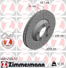 FREN DİSK DELİKLİ ON SOL PORSCHE CAYENNE 9YA 17 PANAMERA 971 16 350 mm - 34 mm-ZIMMERMANN 460.4504.52-971615301-9Y0615301