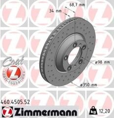 FREN DİSK DELİKLİ ON SAG PORSCHE CAYENNE 9YA 17 PANAMERA 971 16 350 MM - 34 MM-ZIMMERMANN 460.4505.52-971615302-9Y0615302