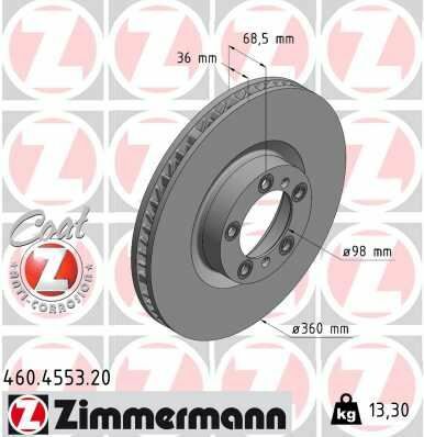 FREN DİSK ON SOL PORSCHE CAYENNE 9YA 17 PANAMERA 971 16 360 mm - 36 mm-ZIMMERMANN 460.4553.20-9J1615301A-9Y0615301A