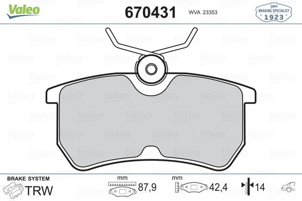 ARKA BALATA FOCUS 98-04 FIESTA 05-VALEO 670431-98AB2M008BA-98AX2M008BB