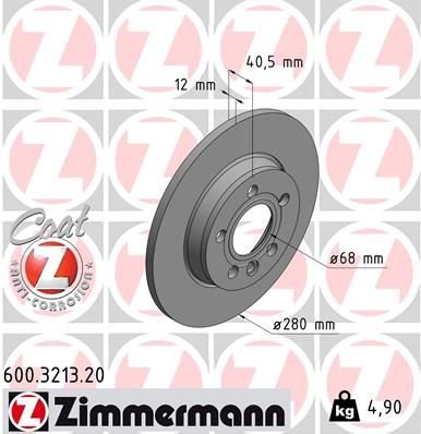 ARKA FREN AYNASI TRANSPORTER IV 1.9TD 2.4D 2.5 TDİ 05/96-04/03 280x12x5DL 986478871-DF4047-ZIMMERMANN 600.3213.20-701615601A-7D0615601