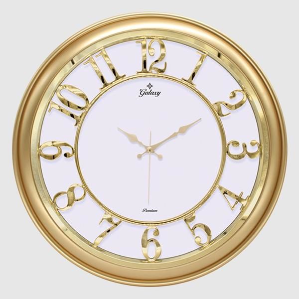 DUVAR SAATİ ALTIN SARISI ÇERÇEVELİ İÇİ BEYAZ 45CM KABARTMA RAKAMLI SELEFON KORUMALI AMERİKAN BRİSTOL KADRAN METALİK AKREP/YELKOVAN/SANİYE AKAR SANİYELİ MEKANİZMA AKRİLİK BOYA ABS HAMMADDE MİNERAL CAM-SAAT M-1965-SB-SAAT M-1965-SB