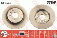 ARKA FREN AYNASI VOLVO V40 D2 D3 D4 T2 T3 T4 T5 HATCHBACK 12 280x5DL 986479691--TRW DF6535-31341645-31341646-31471039