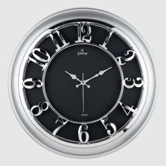 DUVAR SAATİ GÜMÜŞ GRİ ÇERÇEVELİ İÇİ SİYAH 45CM KABARTMA RAKAMLI SELEFON KORUMALI AMERİKAN BRİSTOL KADRAN METALİK AKREP/YELKOVAN/SANİYE AKAR SANİYELİ MEKANİZMA AKRİLİK BOYA ABS HAMMADDE MİNERAL CAM-SAAT M-1965-GS-SAAT M-1965-GS