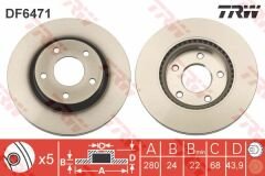 ÖN FREN AYNASI NISSAN JUKE 10 19 PULSAR 14 280x24x43.9 5 DELİK-TRW DF6471-402061KA2A-402061KA3A-402061KA3B