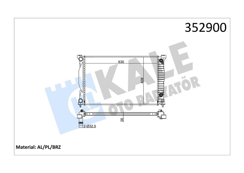 RADYATÖR AUDI A4-A6 2.0TFSI-2.0TDI 01-08 632x408x26 AL-PL-BRZ-KALE 352900-8E0121251B-8E0121251L-8E0121251AQ