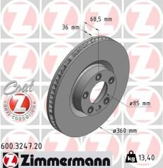 FREN DİSKİ ÖN SOL CAYENNE TOUAREG 3.0 V6 TDI 0986479B12-DF6697S-ZIMMERMANN 600.3247.20-7P6615301-7P6615301A-7P6615301B