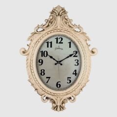 731-CV DUVAR SAATİ KREM RENGİ ÇERÇEVE ÇAP:73cm x 54cm VİNTAGE TAÇLI EKSİTME DEKORATİF AMERİKAN BRİSTOL KADRAN AKAR SANİYELİ MEKANİZMA AKRİLİK BOYA MİNERAL CAM-SAAT 731-KR-SAAT 731-KR