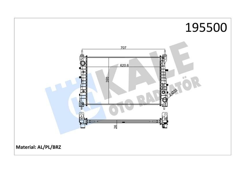 RADYATÖR LINEA 1.3 JTD AC KLİMASIZ MEK 621x395x26 1 SIRA ALB SİSTEM-KALE-51785217-51852517