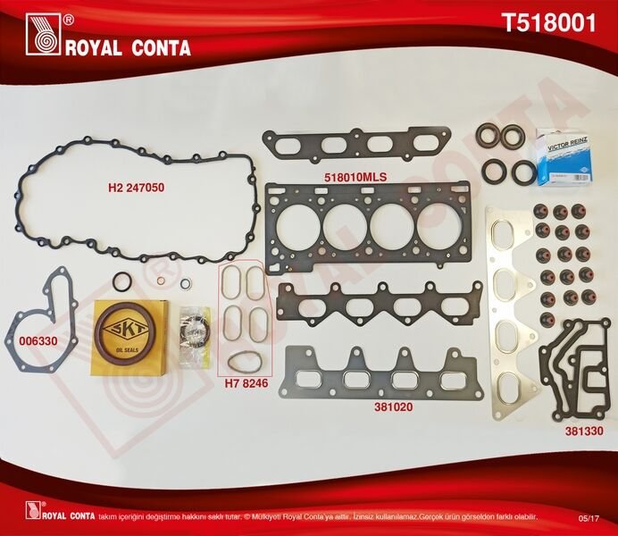 MOTOR TAKIM CONTA SKC Lİ LGN II 2.0 16V F4R SKT KEÇELİ VE SUBAP LASTİKLİ-ROYAL T518001