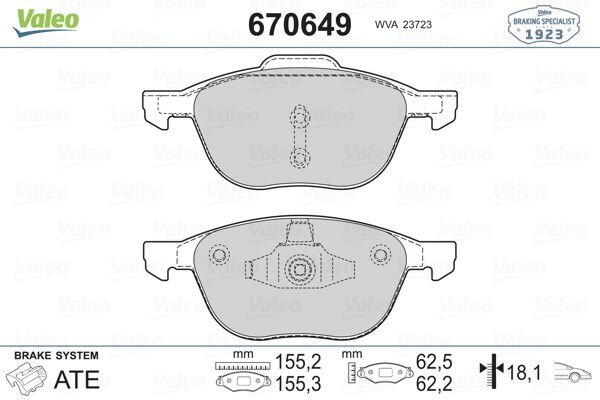 ÖN BALATA FOCUS 2004 2018 CMAX 2007 2019 KUGA 10-14 VOLVO V40 2019 S40 04-12 V50 04-12 C70 2006-2013 C30 2006-2012 MAZDA 3 2008-2014 MAZDA 5 2010-VALEO 670649-3M512K021AB-30742030-BPYK3323Z