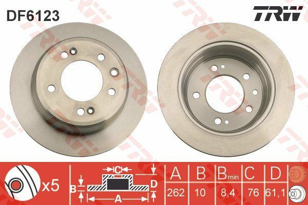 ARKA FREN AYNASI HYUNDAI İ30 07-11 -İX35 10 KIA CEED-PRO CEED 08-13 -SPORTAGE 10 262x10x76 5-2-1D-TRW DF6123-584111H100-584111H300
