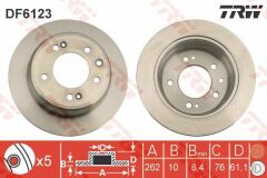 ARKA FREN AYNASI HYUNDAI İ30 07-11 -İX35 10 KIA CEED-PRO CEED 08-13 -SPORTAGE 10 262x10x76 5-2-1D-TRW DF6123-584111H100-584111H300