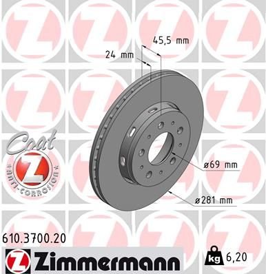 ÖN FREN AYNASI CARISMA 95/6.06 VOLVO S40 1.6 1.8 1.9 2.0 T 95/04 V40 95-04 281x24x4DLxHAVALI 986478493-DF4054-ZIMMERMANN 610.3700.20-30818027-M818027