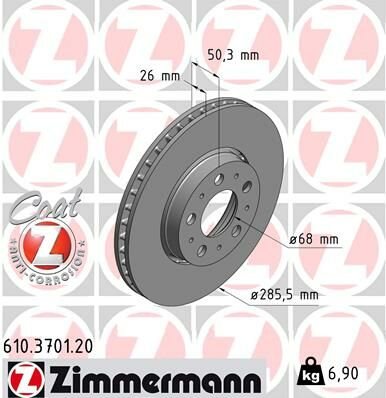 ÖN FREN AYNASI VOLVO S60 00-10 S80 98-06 V70 97-07 XC70 00-07 285x5DL KÜÇÜK TİP 986479210-DF4238-ZIMMERMANN 610.3701.20-272403-31262706