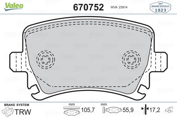 ARKA BALATA PASSAT-CC-CADDY-GOLF5-GOLF6-JETTA-A3-A6-LEON-OCTAVIA-SUPERB 04 GDB1622-VALEO 670752-3C0698451D-1K0698451G-4F0698451D