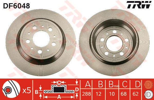 ARKA FREN AYNASI VOLVO S60 01-10 S70 01-05 S80 98-06 XC70 00-07 288x12x5DL-TRW DF6048-272429-31262097