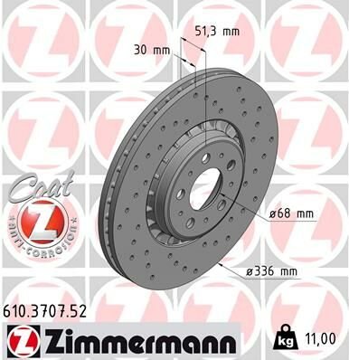 ÖN FREN AYNASI ADET VOLVO XC90 2.5T-D5-T6 2002-2010 17 JANT 336x30x5DLxHAVALI DELİKLİ DELIKLI -986479202-DF4340S-ZIMMERMANN 610.3707.52-30657301-31262489