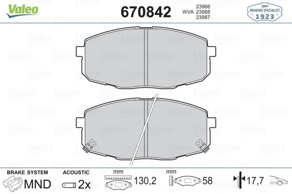 ÖN BALATA HYUNDAI İ30 1.4-1.6-2.0-1.6 CRDI-2.0 CRDI 10/07 KIA CEED 06-VALEO 670842-581011HA10-581011HA20-WVA23966