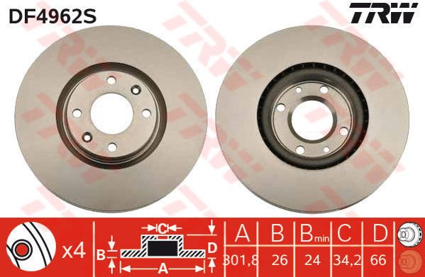 ÖN FREN AYNASI CORSA F e 19 MOKKA e 20 208 19 2008 19 308 07 3008 09 5008 09 C4 20 DS5 15 DS3 18 302x34x4DL HAVALI-TRW DF4962S-4249.J8-4249.64-4249.86-4249.81