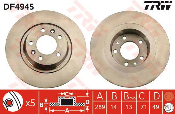 ARKA FREN AYNASI FIAT SCUDO 07 CITROEN JUMPY 07 PEUGEOT EXPERT TEPEE 07 TOYOTA PROACE 13 1.6-2.0HDI-JTD 290x14x5DL-TRW DF4945-9404249918-424923-424991-SU001A1062