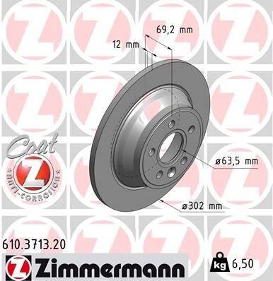 ARKA FREN DISK AYNASI VOLVO V70 III 07 D4 13 S80 II 2.0 3.2 /2.0TDI 08 XC70 06-ZIMMERMANN 610.3713.20-30769058-31471832