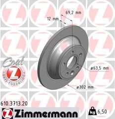 ARKA FREN DISK AYNASI VOLVO V70 III 07 D4 13 S80 II 2.0 3.2 /2.0TDI 08 XC70 06-ZIMMERMANN 610.3713.20-30769058-31471832