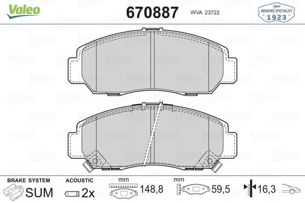 ÖN BALATA HONDA CIVIC SEDAN 07-11 - FRV 07-VALEO 670887-45022S7AE50-45022SNBE00-WVA23722