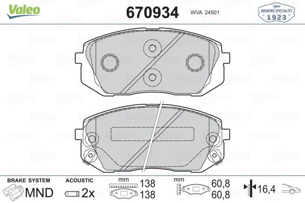 ÖN BALATA HYUNDAI İX35 2.0-2.0 CRDİ 10 CARENS III 06 SPORTAGE 06 D4EAD1B MOTOR İÇİN-VALEO 670934-581011DE00-WVA24501