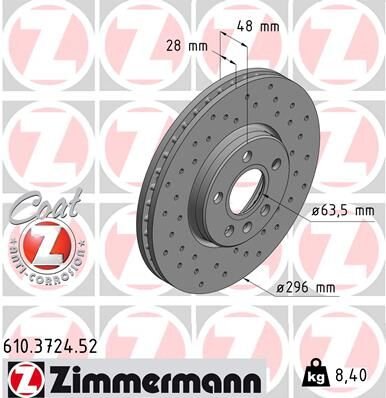 ARKA FREN DİSK VOLVO S60 2019 S90 2016 2019 V60 2018 V90 2016 CAP296X5 DELİKLİ ADET-ZIMMERMANN 610.3724.52-31423722