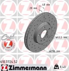 ARKA FREN DİSK VOLVO S60 2019 S90 2016 2019 V60 2018 V90 2016 CAP296X5 DELİKLİ ADET-ZIMMERMANN 610.3724.52-31423722