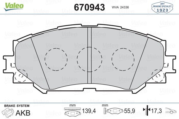 ÖN BALATA COROLLA 1.6 01/09 -1.8 05/07 -AURIS 1.4 1.6 VTI 03/07 1.8 VVTI 10/06 RAV4 III 3.06-VALEO 670943-0446542160-0446512610-WVA24336
