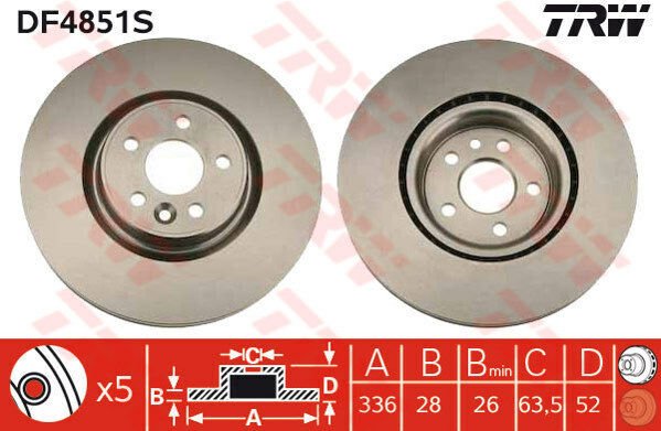 ON FREN DISK AYNASI HAVALI VOLVO S60 II 10 15 S80 II 06 V60 I 11 15 V70 III 07 15 XC70 II 09 15 336cm CAP-TRW DF4851S-30769057-30736313