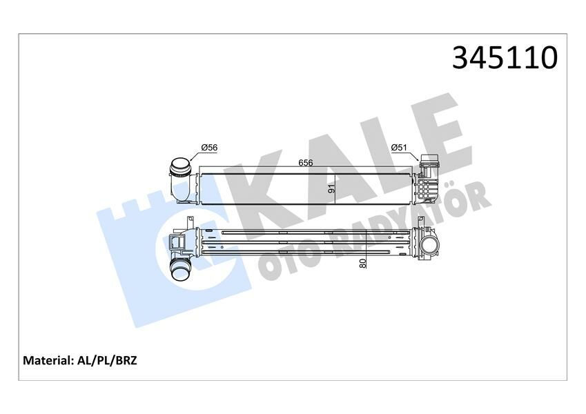 TURBO RADYATÖRÜ INTERCOOLER FLUENCE MGN III-SCENIC III 1.5DCI 09 657x91x80 110LUK AL/PL/BRZ-KALE-144961285R-144960006R-144964990R